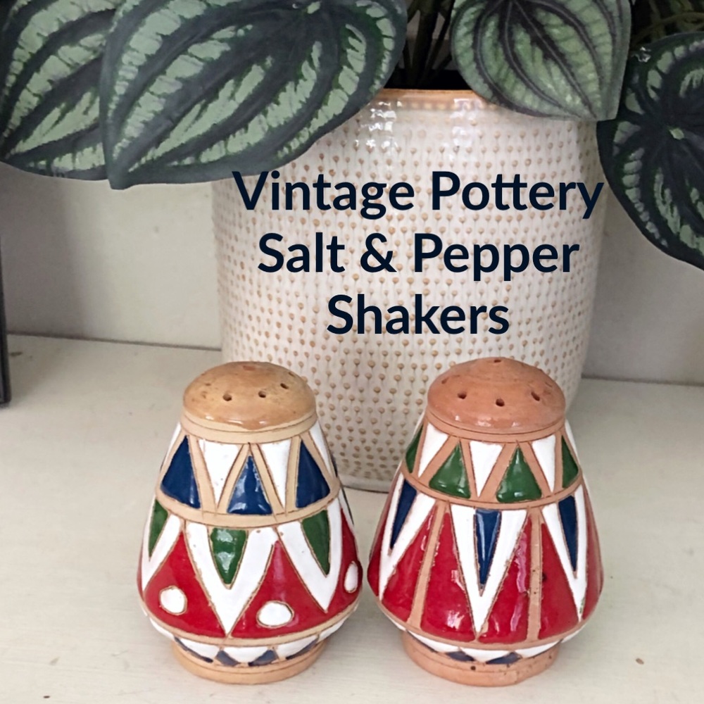 Vintage Handmade & Signed Art Pottery Salt & Pepper Shakers Set, Cork Stoppers